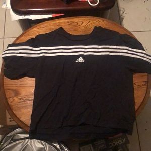 black adidas shirt with white stripes